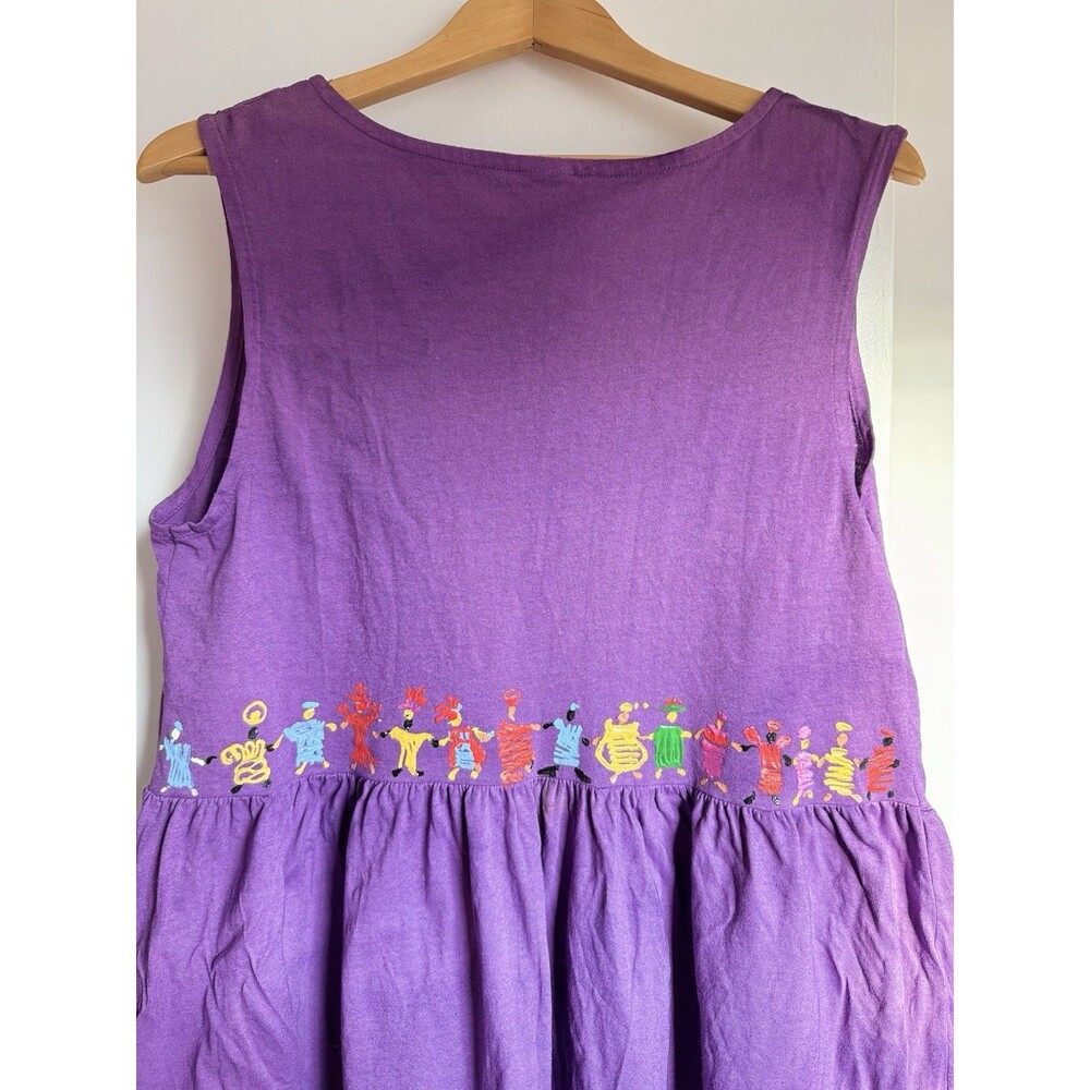 Vintage Purple Jumper Dress Maxi L Art To Wear Hand Painted People Of The World - Picture 16 of 16